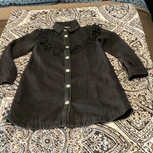 Zara Black Fringe Button-Up Shirt